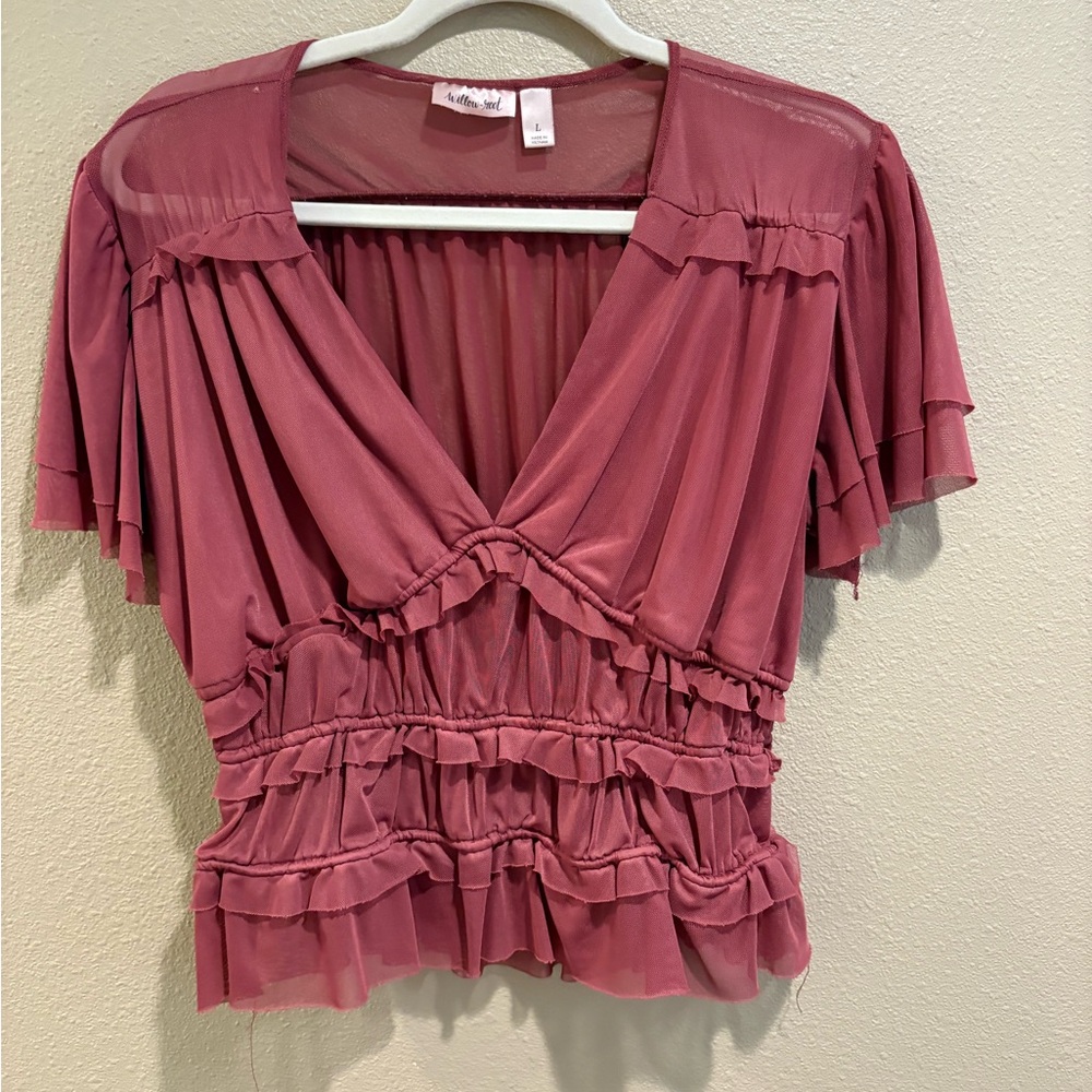 Chic Ruffled Blouse in Dusty Rose